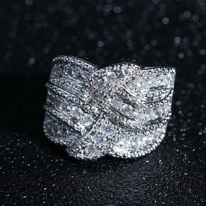 

Unique Luxury Dazzling White Gold Color Cubic Zirconia Ring for Women Bride Marriage Engagement Party Anniversary Ring