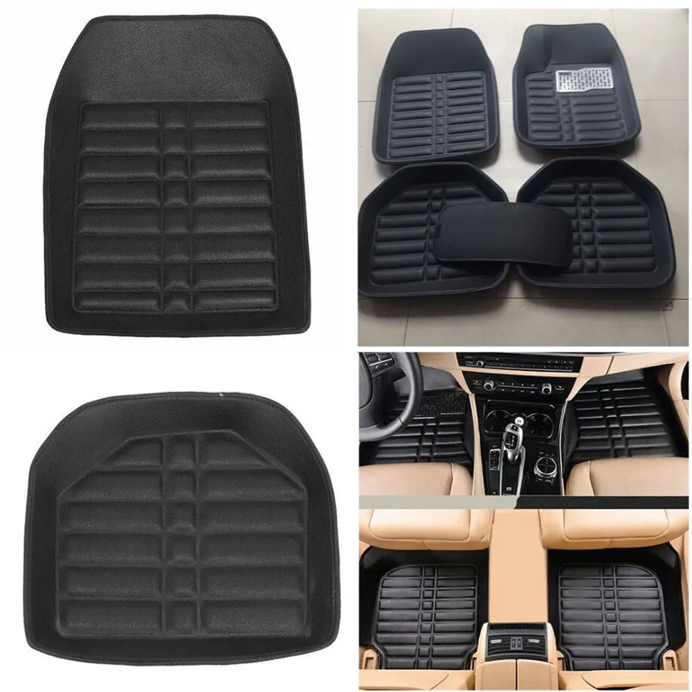 Titian 5pcs Car Leather Waterproof Floor Mats Indentation Compass with PVC Thread Ring Universal