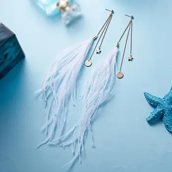 

Fashion Boho Earrings For Women Temperament Chain Tassel White Feather Dangle Pendant Statement Jewelry Ear Accessories Gift
