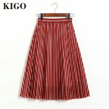 KIGO Женская Полосатая Серебряная юбка с металлическим отливом плиссированная винтажная юбка с высокой талией Миди Длина вечерние Клубное платье Jupe Femme Saia KL3166H