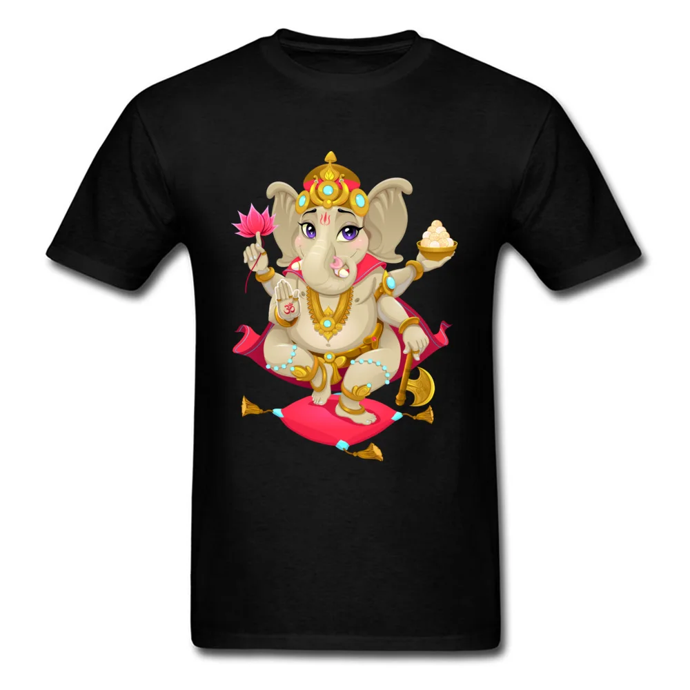 Ganesha Round Collar T Shirts Thanksgiving Day Tops & Tees Short Sleeve New Coming 100% Cotton Printed On Tshirts Normal Men Ganesha black