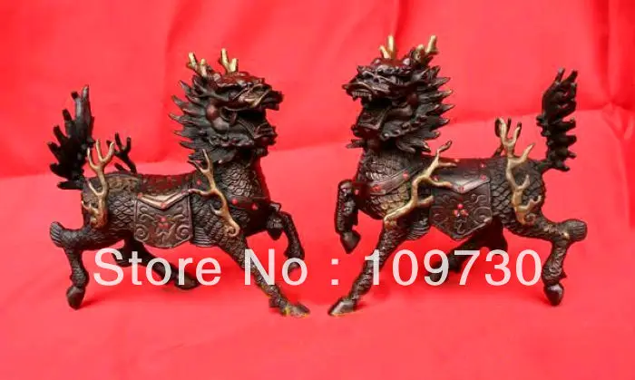 

0039 A pair Lucky SongZi Kirin bronze statues