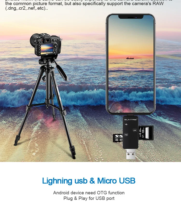 Suntrsi Lightning Micro USB кард-ридер 6 в 1 Многофункциональный Micro TF кард-ридер зарядка SD кард-ридер для iphone/смартфона