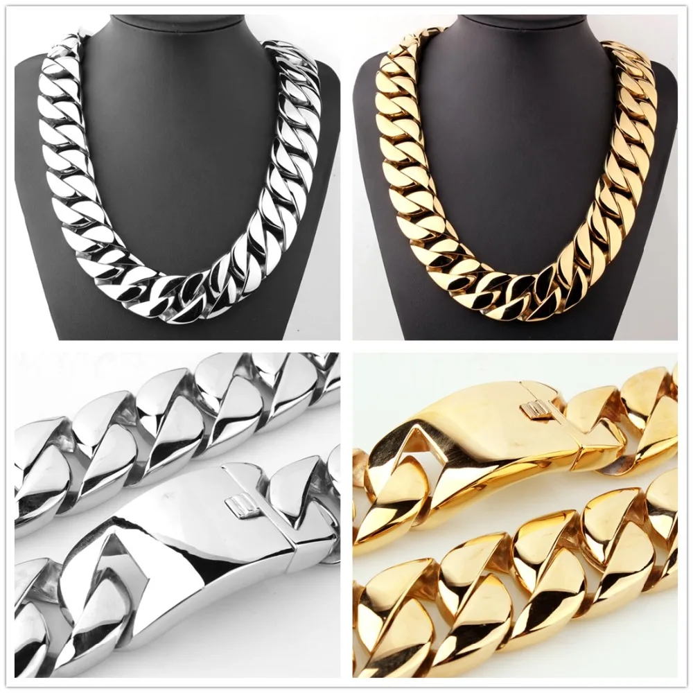 21/31mm 7-40&quotHandmade Huge Hot Mens Boys Jewelry Stainless Steel Gold/Silver Color Cuban Chain Necklace Or Bracelet Friend Gift |