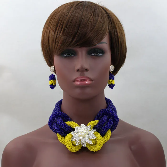 Big African Costume Jewelry Set Royal Blue/Yellow Wedding Bridal