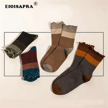 

[EIOISAPRA] Japanese Pure Hue Knit Long Socks Women Funny Vintage Cotton Socks Kawaii Female Fashion Hipster Ankle Socks Mujer