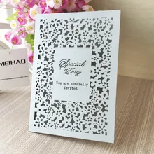 25 упак. серебро оптом цветок Дизайн лазерная резка свадебные Приглашения карточки пользовательских Whtie Запад Ковбой Тип принт Кружево Invite