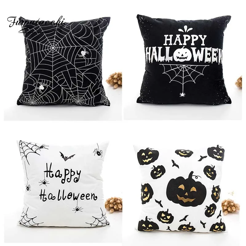

Fuwatacchi Halloween Bats Spider Wibe Bats Gold Foil Cushion CoverThrow Pillow Cover For Sofa Pumpkin Lantern Pillowcase