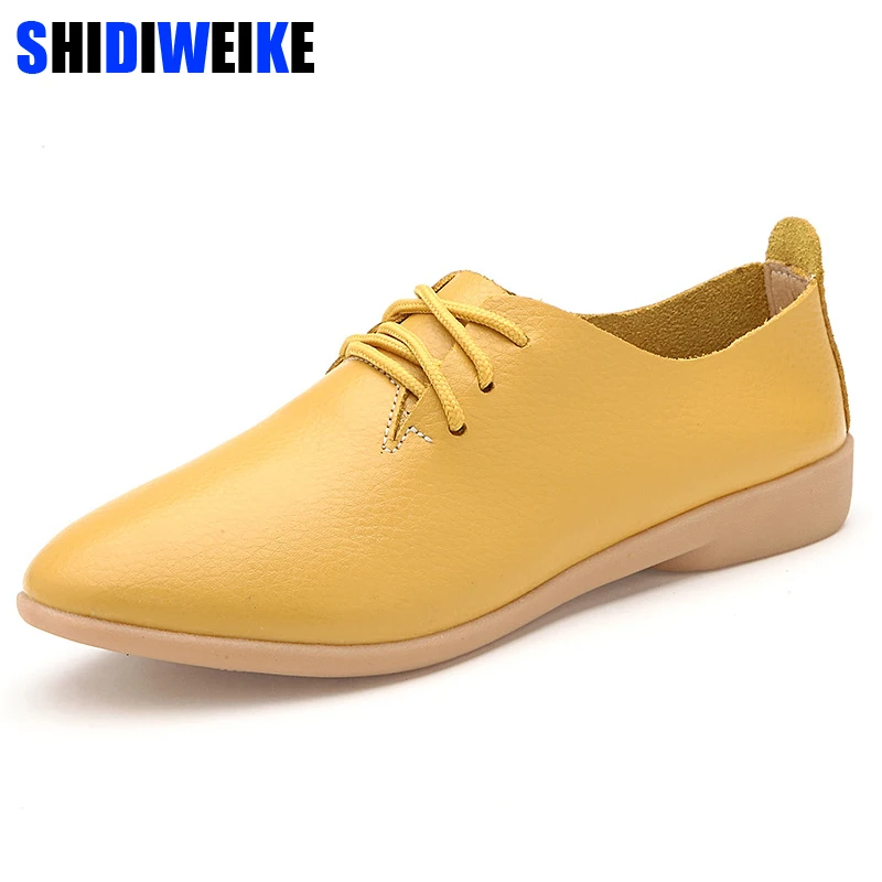 Goede SHIDIWEIKE Lederen Oxford Schoenen Voor Vrouwen Ronde Teen Lace Up Casual Schoenen En Najaar Platte Loafers Schoenen 35 41 M129
