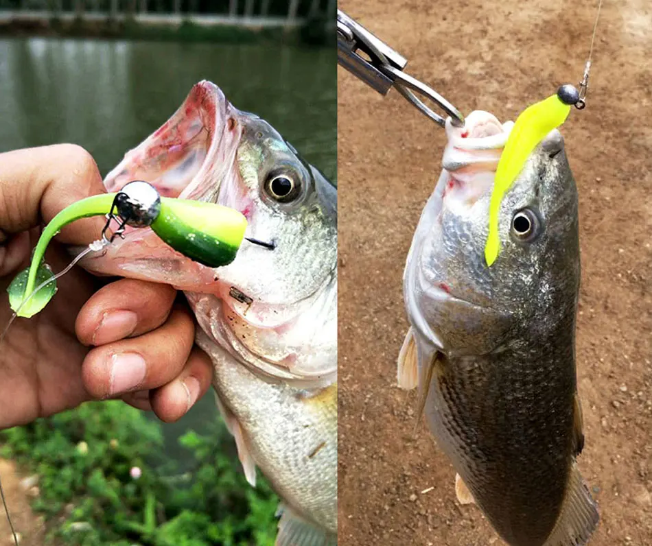 JYJ-anzuelo de pesca con púas, cabeza de plantilla grande expuesta, 3,5g, 5g, 7g, 10g, anzuelo offset, anzuelo afilado para gusanos blandos