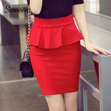 5XL плюс Размеры оборками юбка Mermaid Для женщин осень офисные женские юбки Для женщин s Высокая Талия Труба мини-юбка черный, красный