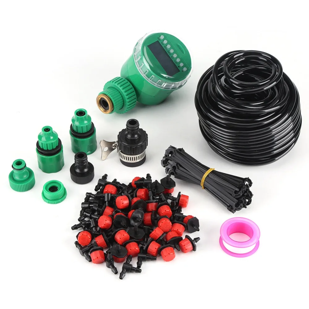 

25m DIY Micro Drip Irrigation System Plant Self Automatic Watering Timer Garden Hose Kits With Adjustable Dripper