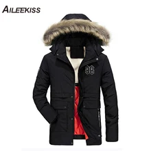AILEEKISS/Зимняя Мужская парка, пальто с меховым воротником и капюшоном, мужская теплая куртка с подкладкой в Корейском стиле, мужские повседневные зимние пальто с капюшоном, XT724