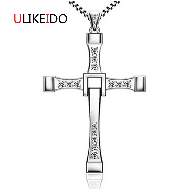 

925 Sterling Silver Jewelry Fast and Furious 8 Vin Pendant With AAA Zircon Crosses Rotatable Necklace High Quality Choker 098