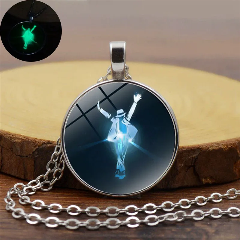 

Glow In The Dark Jewelry Michael Jackson Glass Cabochon Pendant Handmade DIY Luminous Necklace Men Women Gifts