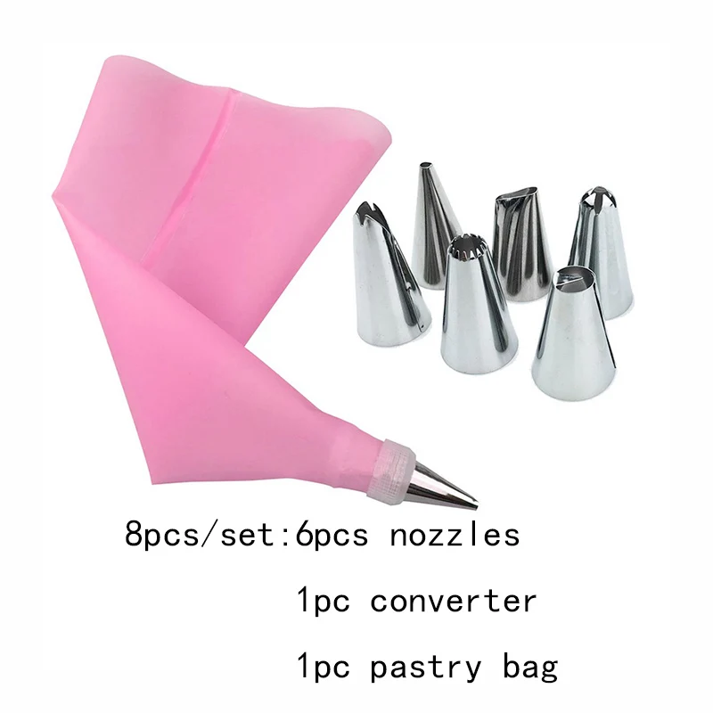 8pcs pink 1 Набор многоразовые кексы и украшения для выпечки набор для украшения в форме цветка глазурные украшения Советы DIY Набор для украшения тортов - Цвет: 8pcs pink