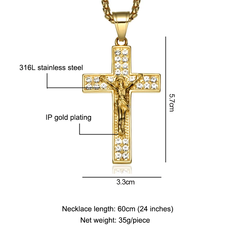 Хип-хоп Bling Ice Out распятие INRI Jesus шт подвески и ожерелья s Нержавеющая Сталь CZ Хрустальный Крест Ожерелье христианские ювелирные изделия