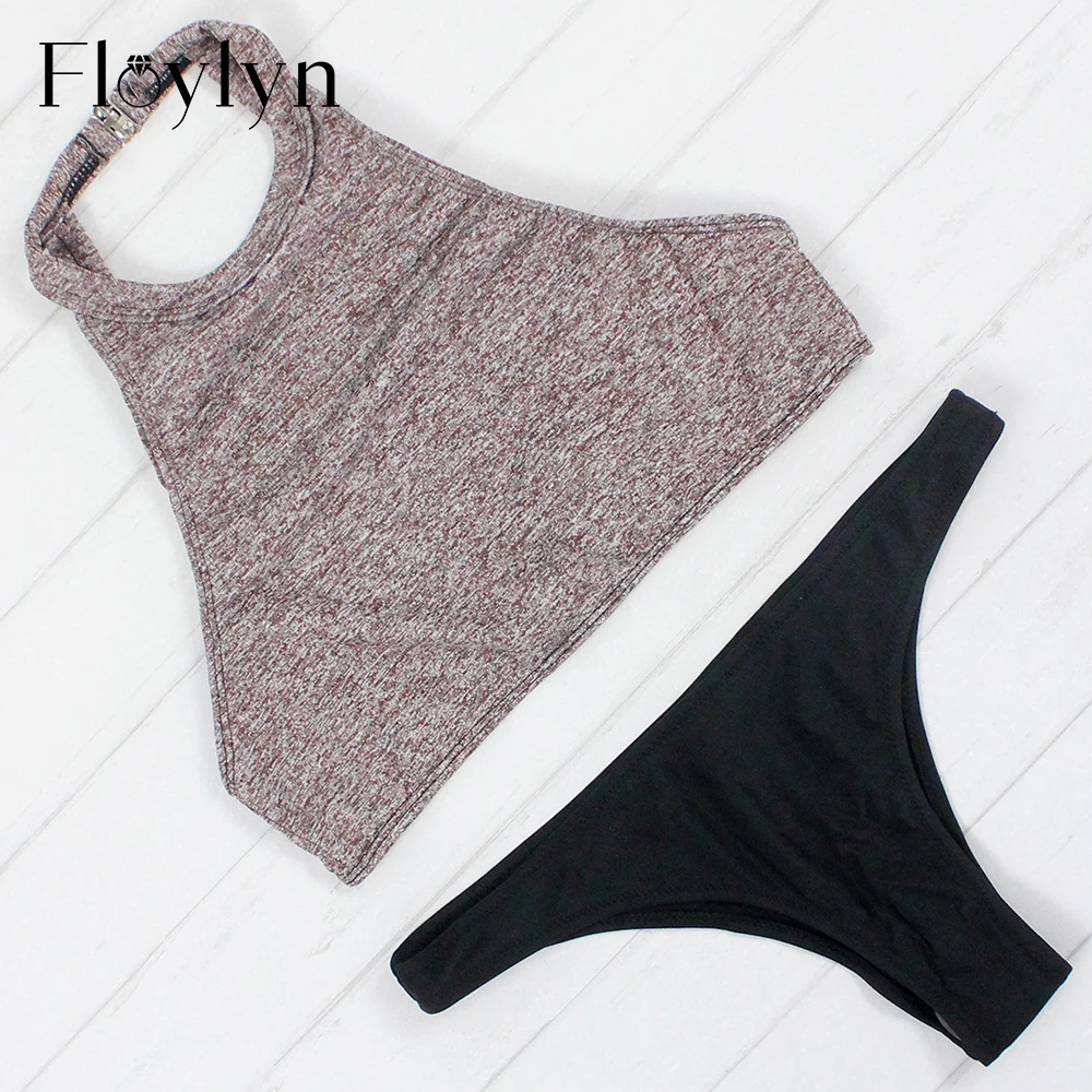 Floylyn мягкий комплект бикини с лямкой на шее сексуальный короткий топ высоким