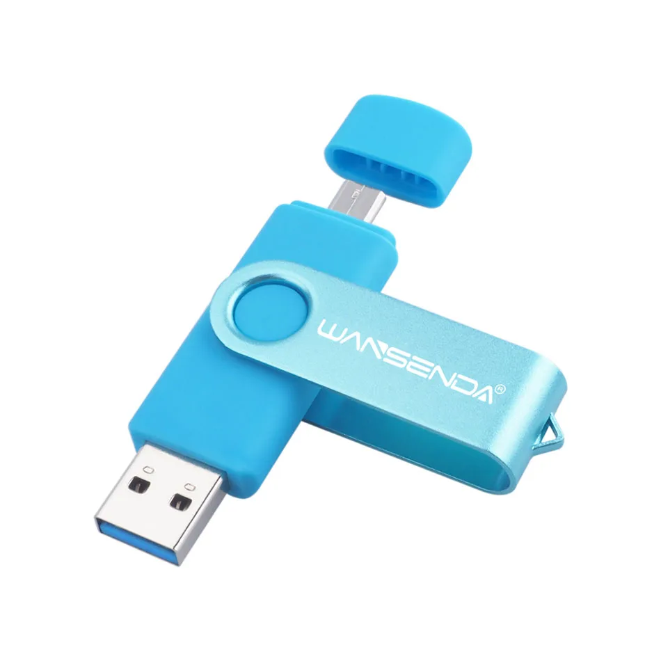 Синий WANSENDA OTG USB 3,0 USB флеш-накопители флеш-накопитель для системы Android 8 ГБ 16 ГБ 32 ГБ 64 Гб 128 Гб внешний накопитель 2 в 1 флешка - Цвет: Синий