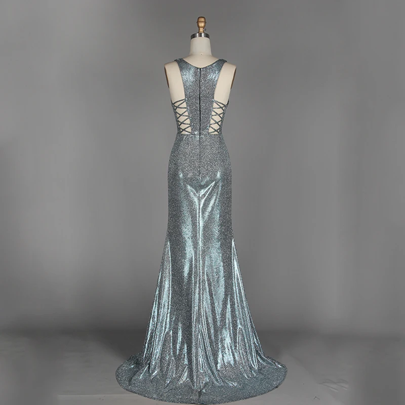 New High Quality Women'S Sexy V-Neck Long Evening Dress Party Female Sensual Long Deep V-Neck Sleeveless Long Evening Dress