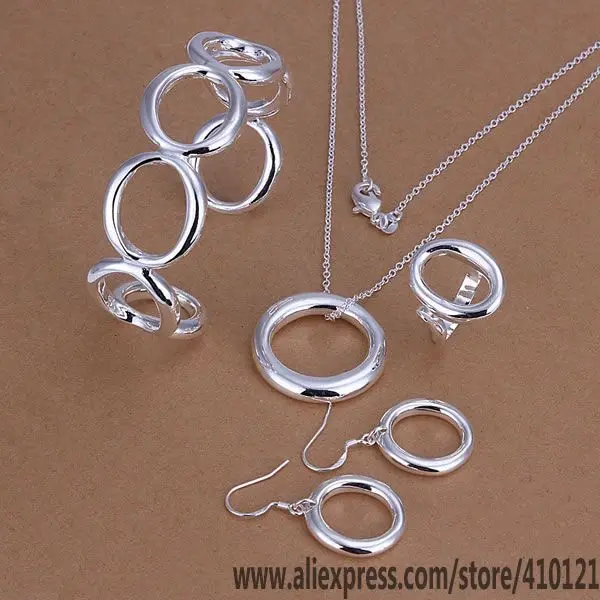 S293 Бесплатная доставка Серебряный fine jewelry Комплекты Оптовая Продажа 925 Изделия Серебряные Подвески модные круглые серьги-кольца браслет