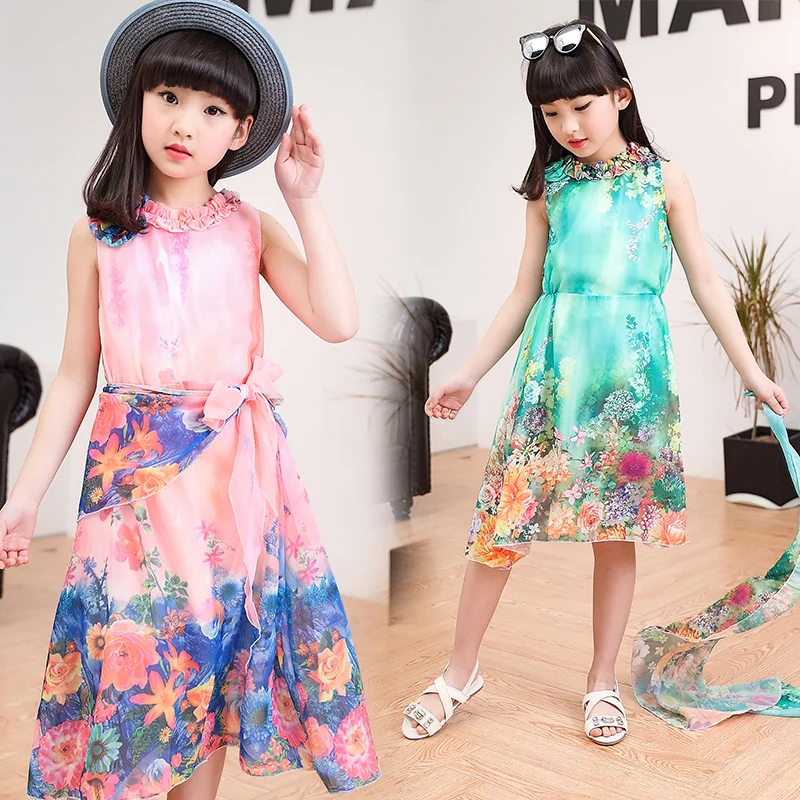 2017 Новые Дети Одежда Девочки Платья Летний Пляж Цветок Партия Свадебные