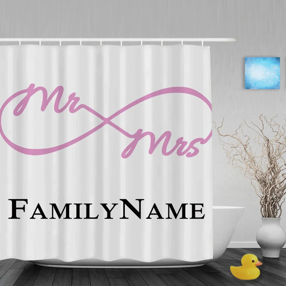 Personalized Infinity Mr. And Mrs. Shower Curtain Custom Named Wedding