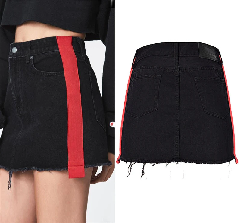 Женская джинсовая юбка LOGAMI трапециевидная мини составного кроя с высокой талией