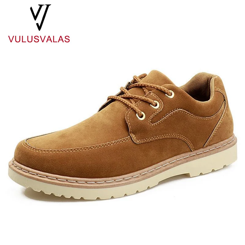 VulusValas British Style Men Casual Shoes Lace Up Solid Color Flats