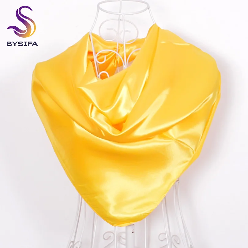 BYSIFA женские простые шелковые шарфы модные аксессуары весна осень женские декоративные головные шарфы новые фиолетовые розовые шарфы - Цвет: yellow