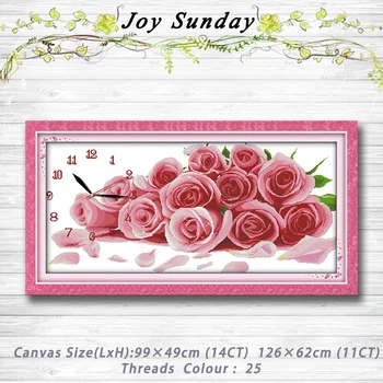 

Romantic rose Clock dial decor Patterns 14CT 11CT Counted Cross Stitch Sets embroidery set Needlework kit chinese cross stitch