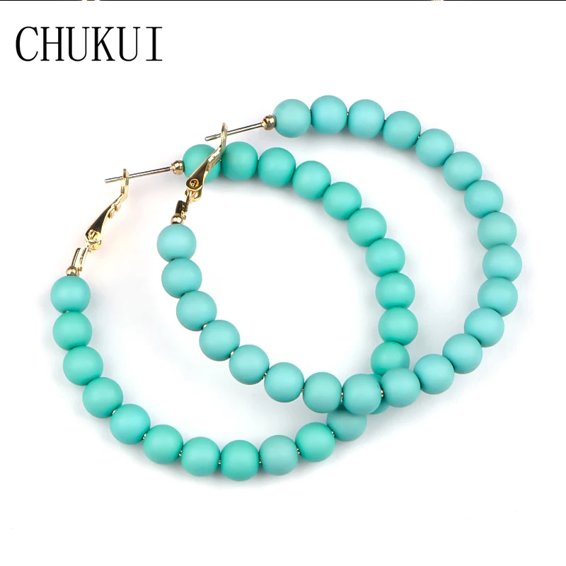 

CHUKUI Big Gold Beaded Hoop Earrings For Children Beads Circle Earring Round Hoop Earing Trendy Colored Ball Brincos