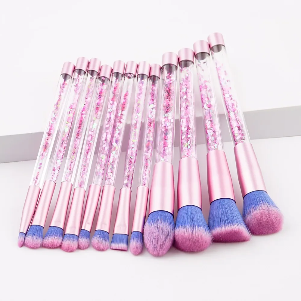 

12PCS Pro Makeup Brushes Set Crystal Handle with Glitters Foundation Blusher Concealer Lip Face Powder Make Up Brush Kit Kwasten