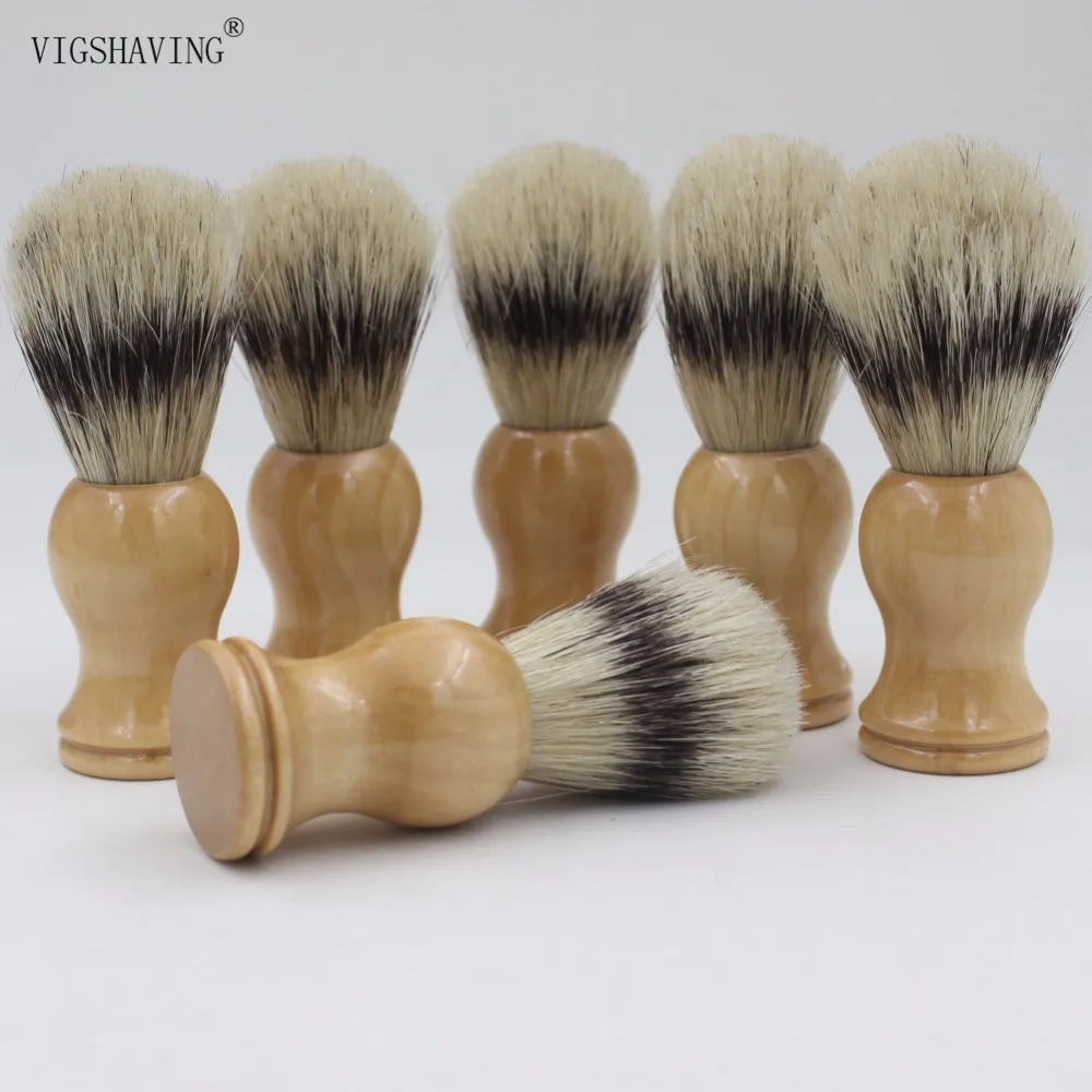 6pcs Faux badger color Boar bristle wood handle shaving brushin