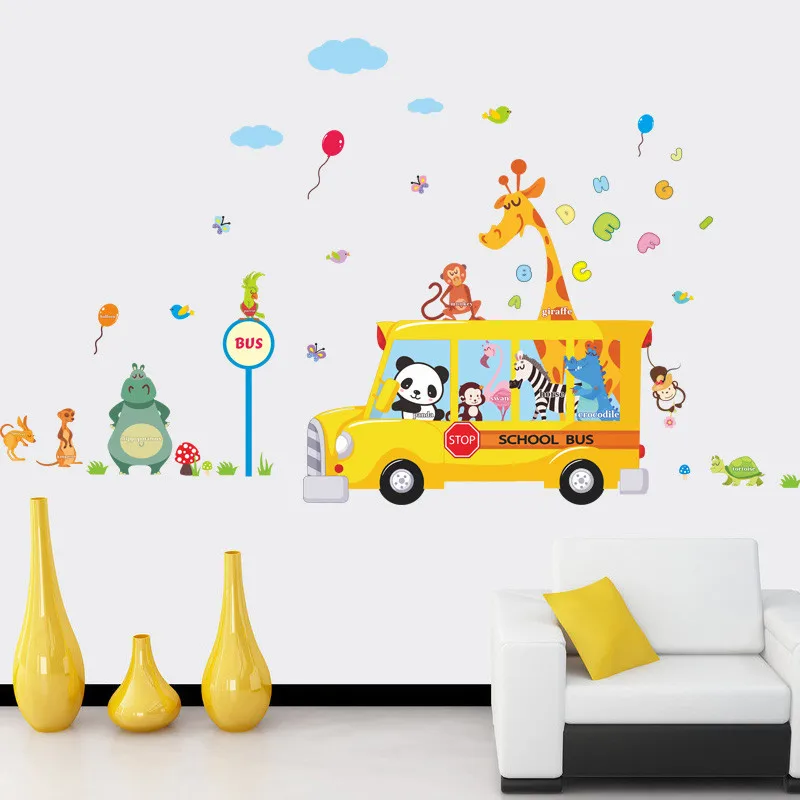 Панда Жираф Обезьяна Животное бабочка школьный автобус автомобиль домашний Наклейка на стену детская комната ребенок детский сад Забавный день рождения