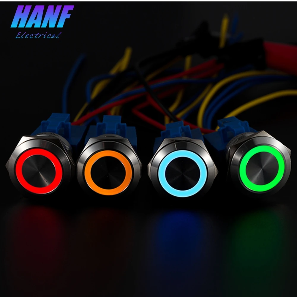 

1pcs Stainless Steel 22mm 1NONC LED Angel Eye Flat Head Momentary Metal Push Button Switch with Lamp 6 Pins 3A/250V