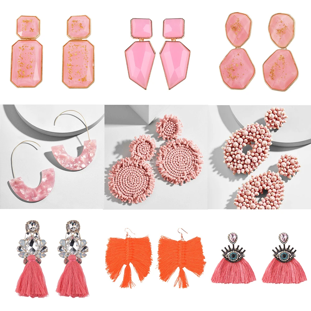

Best Lady Fashion Orange Pink Resin Beaded Drop Earrings for Women Girls ZA Wedding Jewelry 26 Designs Dangle Statement Earrings