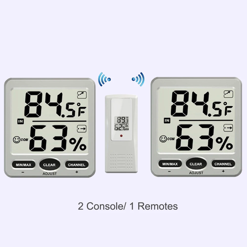 

8-Channel Wireless Thermo-Hygrometer 2 Console with 1 Remote Indoor Outdoor Digital Weather Station