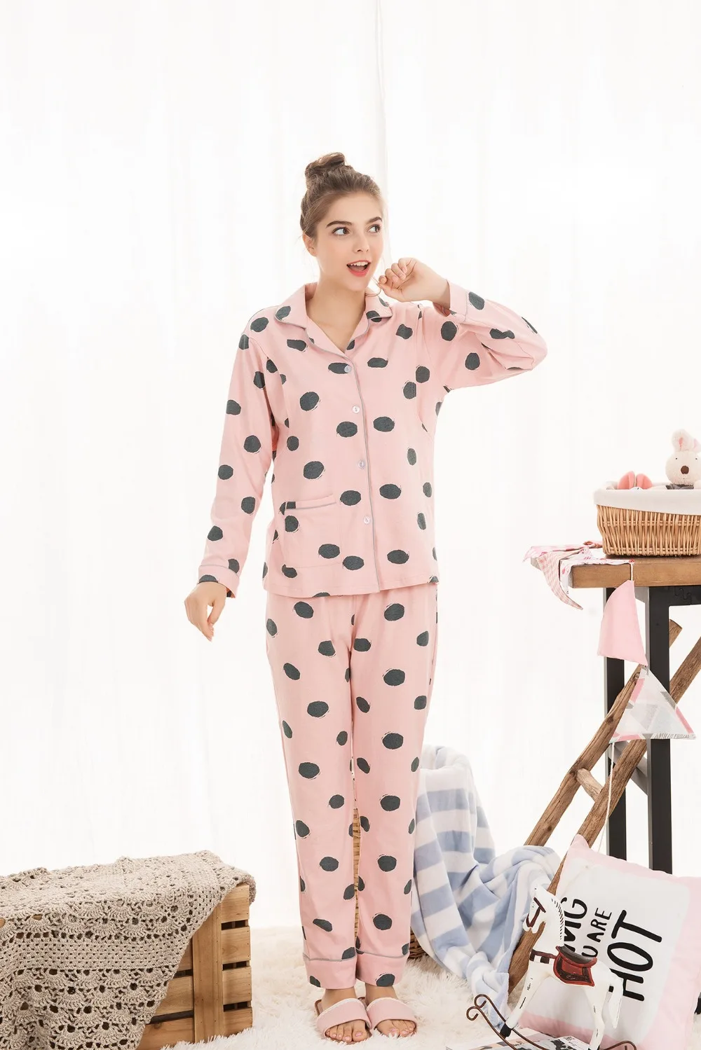 Хлопок беременности и родам пижамный комплект, одежда для сна для беременных и кормящих женщин для кормления грудью Костюмы для кормления пижамы