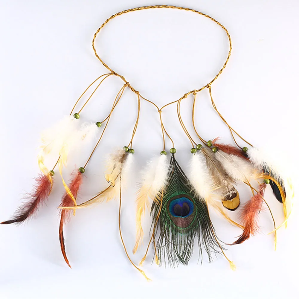 

Hot Boho Wind Peahen Feather HairBand Ethnic Indian style Fashion Headdress Hair Crown hair Women girls Hair accessories