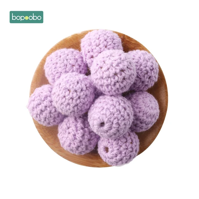 Bopoobo 20mm 10pcs Wooden Crochet Beads Chewable Beads DIY Wooden Teething Knitting Beads Jewelry Crib Sensory Toy Baby Teether 14
