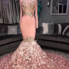 Элегантное платье с длинными рукавами и 3D цветочным рисунком, розовое платье русалки для выпускного вечера, черное платье для девочек со шлейфом размера плюс, платье для выпускного вечера в африканском стиле, вечернее платье