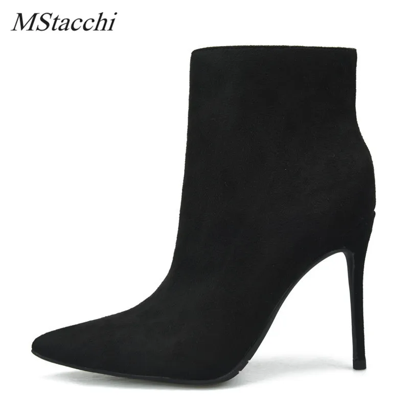 

Mstacchi Fashion Women Ankle Boots Comfortable Pointed Toe High Heels Boots Winter Warm Plush in Short Boots Large Size 32-46