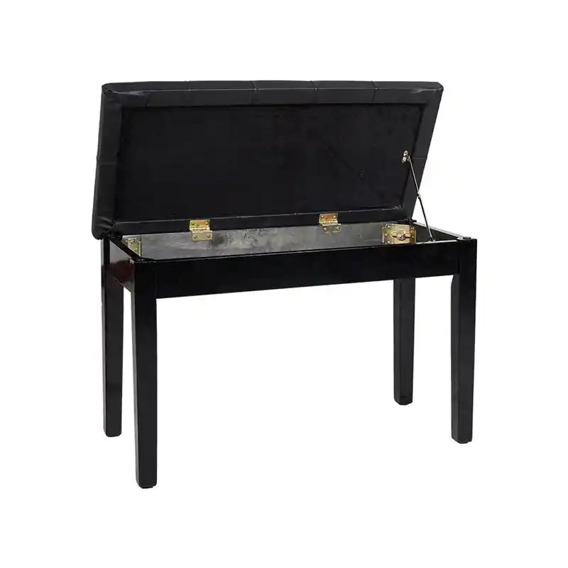 Black Wooden Piano Bench Leather Stool Ottoman With Book Storage