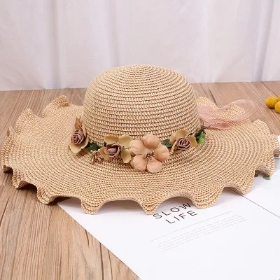 Family Matching Strew Bohemia Khaki Mom And Me Flower Lace Hat For Kids Women Girl Star Sun Caps Beach Accessories