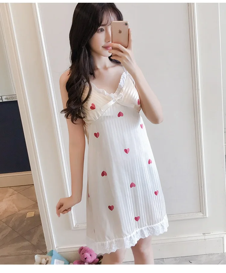 Summer Silk Satin Lace Sexy Lingerie Spaghetti Strap Nightgown for Women Home Dress Night Dress Sleepwear Nightdress Nighty