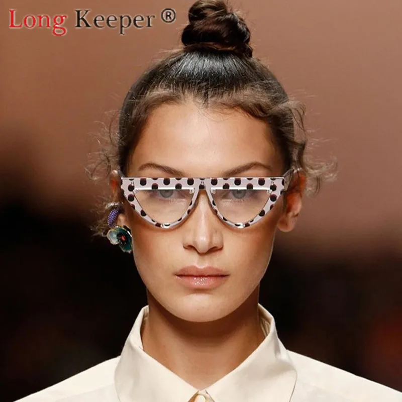 

Long Keeper Sunglasses Women Cat Eye Sun Glasses Plastic Dot Frame Men Eyewear Eyeglasses Clear Lens UV Protection Sunscreen New