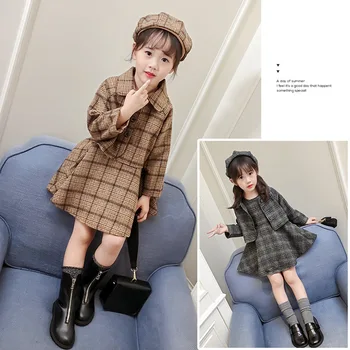 

New Baby Girls Clothing Sets 2019 Toddler Autumn Plaid Coat Dress Hat 3Pcs Set Girl Costume Kids Outwear Cotton Children Clothes