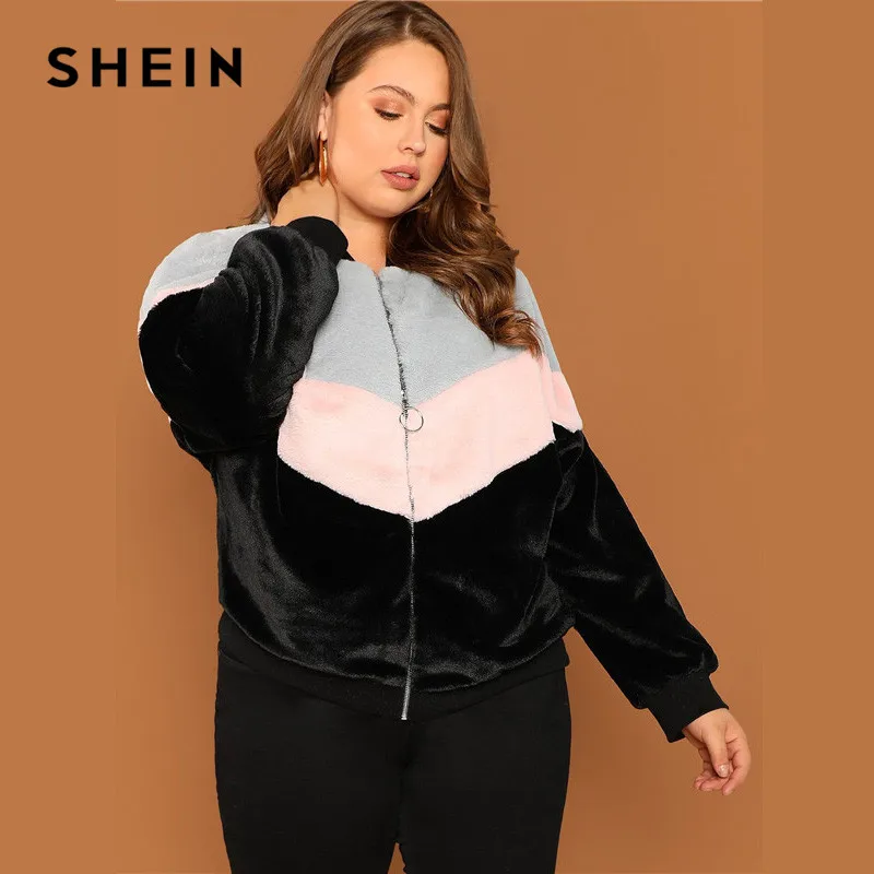 Buy SHEIN Colorblock Faux Fur Zipper Closure High