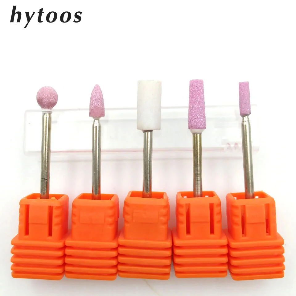 HYTOOS 5 PCS Ceramic Stone Nail Drill Bit Korund Burr Cuticle Clean